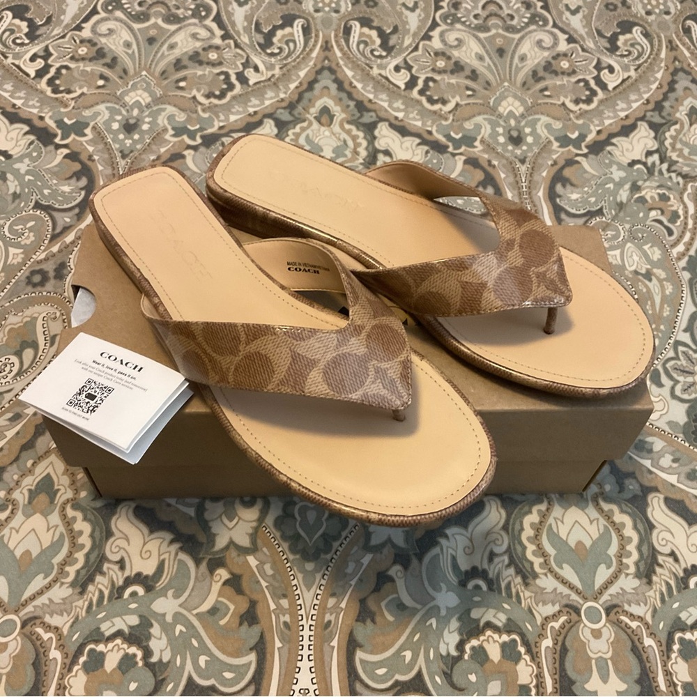 Mint Coach Bridgette. Signature Jacquard Tan Sandals Worn 1x - Picture 8 of 16